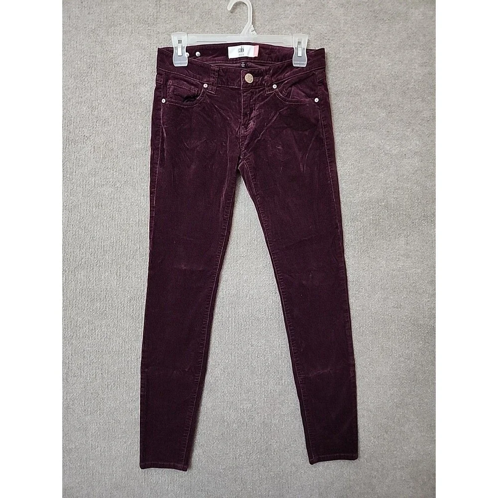 Cabi Skinny Corduroy Pants Womens 2 Wine Red Stretch
